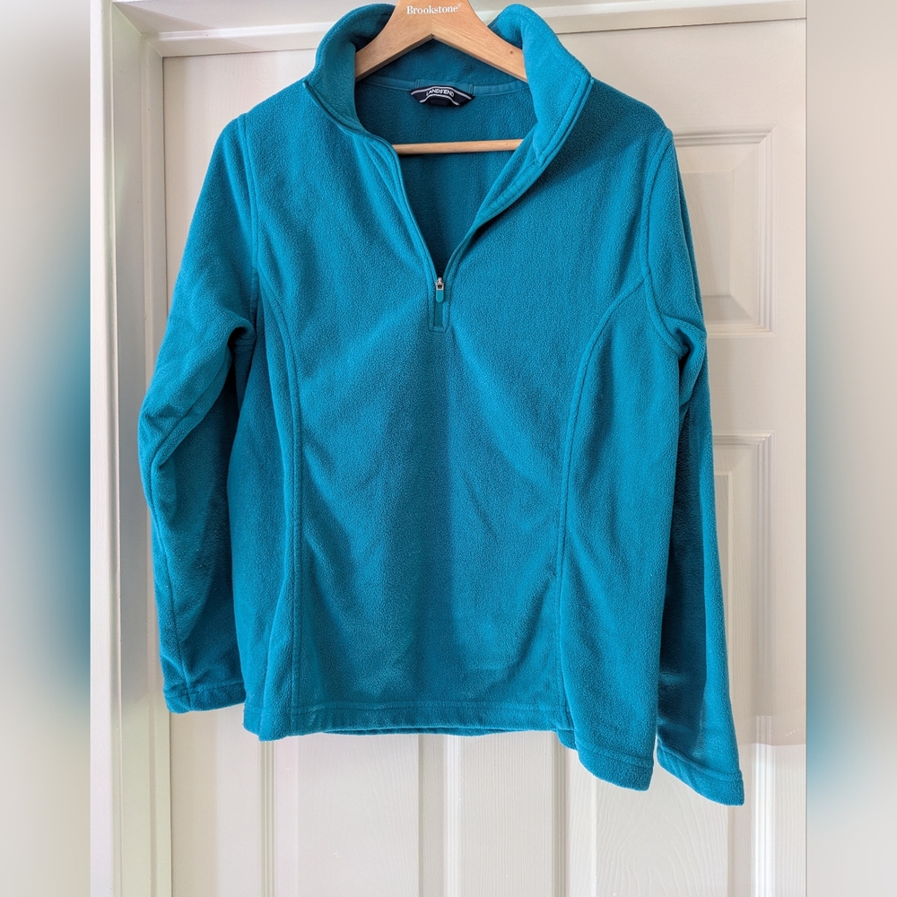 Lands' End Women's Blue Quarter Zip Fleece Jacket Size Medium